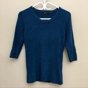 NORDSTROM PRESS Cosy Teal Ribbed Knit 3/4 Sleeve Crewneck Sweater Women’s Small